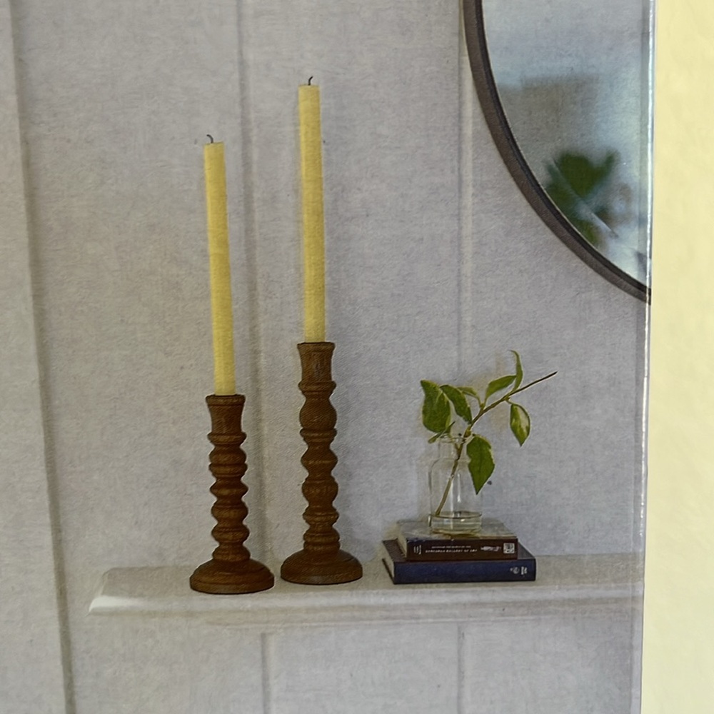 Wood Taper Candle Holders - 2 Hand-crafted of Mango Wood for standard taper NWT - Picture 3 of 5